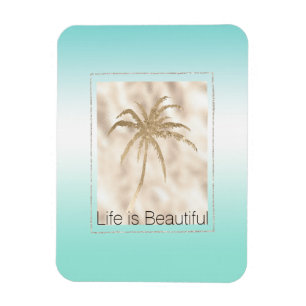 Gold Tropical Palm Tree Mint Aqua Ombre Magnet