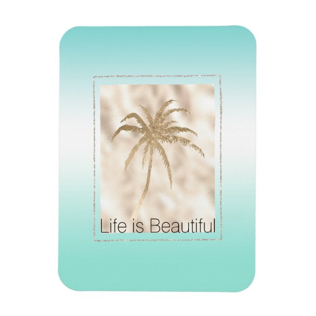 Gold Tropical Palm Tree Mint Aqua Ombre   Magnet (Vertical)
