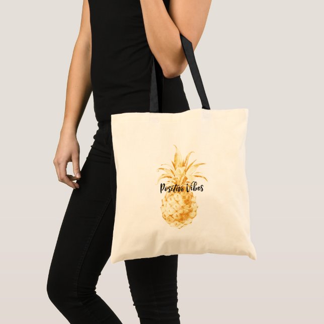 Gold Tropical Pineapple personalised quote Tote Bag (Front (Product))