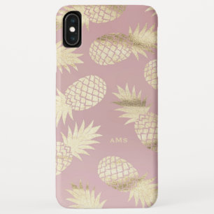 Gold Tropical Pineapples Pattern Pink Monogram iPhone XS Max Case