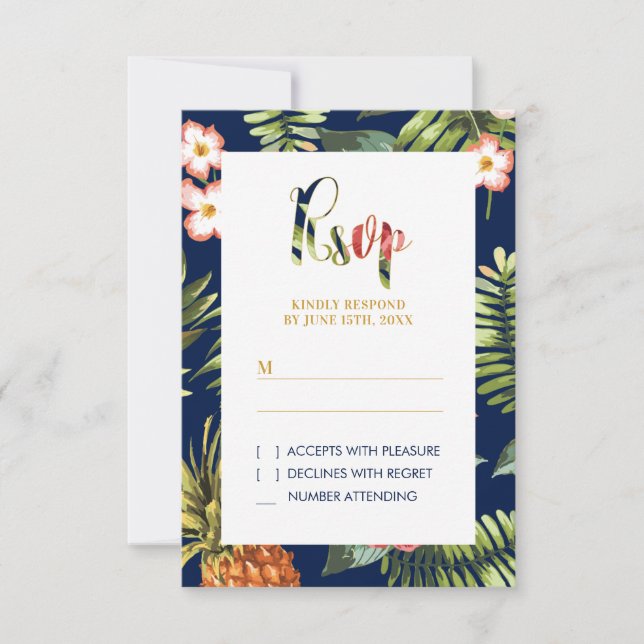 Gold Tropical Summer Wedding RSVP Insert Card (Front)