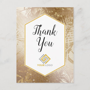 Gold Tropical Thank You Logo Business Postcard