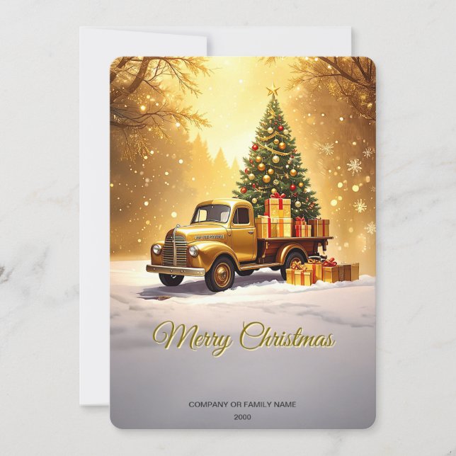 Gold Truck Christmas Tree Holiday Card (Front)