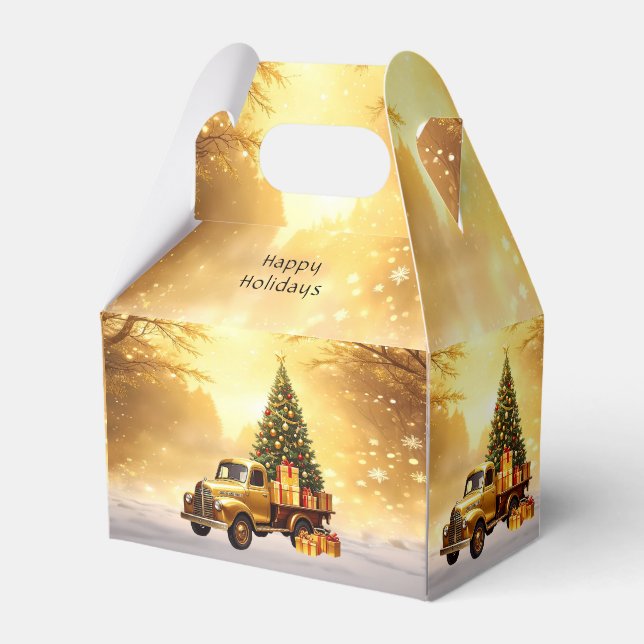 Gold Truck Christmas Tree Holiday Gift Box (Front Side)