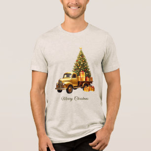 Gold Truck Christmas Tree Holiday Men's T-Shirt Tri-Blend Shirt