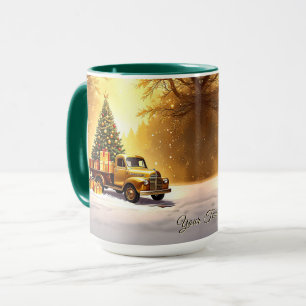 Gold Truck Christmas Tree Holiday Mug