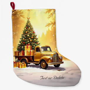 Gold Truck Christmas Tree Holiday Stocking