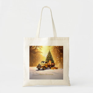 Gold Truck Christmas Tree Holiday Tote Bag