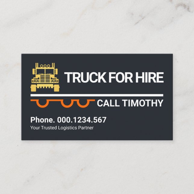 Gold Truck On Tandem Logistics Transport Driver Business Card (Front)