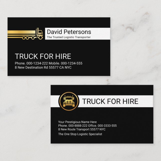 Gold Trucking Transport Line Trucker Driver Business Card (Front/Back)