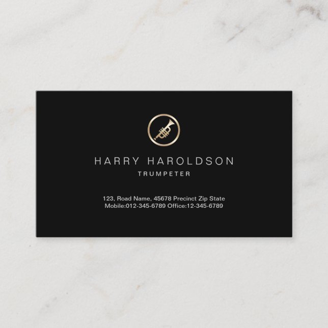Gold Trumpet Icon Trumpeter Business Card (Front)