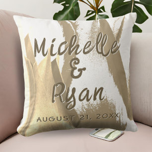 Gold Tulips Flowers Floral Wedding Keepsake Cushion