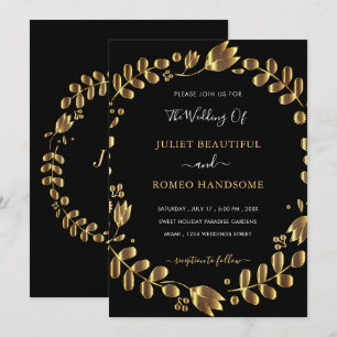Gold Tulips Frame Black Wedding Invitation Card