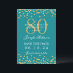 Gold Turquoise 80th Birthday Save the Date Details Invitation<br><div class="desc">Elegant "70th Birthday Party" design with faux glitter confetti & details text. Easy to use and easy to personalise. Order Today!</div>