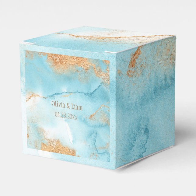 Gold Turquoise Abstract Name Modern Wedding Favour Box (Front Side)