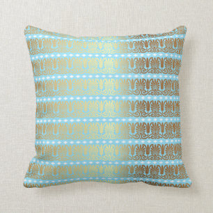 Gold Turquoise Aquamarine Blue Metallic Royal Vip Cushion