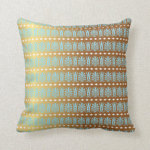 Gold Turquoise Aquamarine Stripes Metallic Royal Cushion