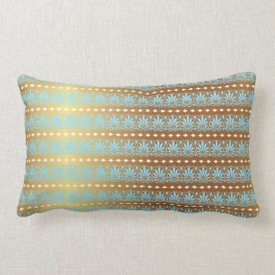 Gold Turquoise Aquamarine Stripes Metallic Royal Lumbar Cushion