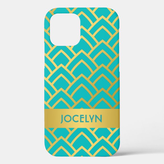 Gold Turquoise Art Deco Geometric Personalised Case-Mate iPhone Case (Back)