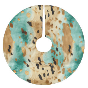 Gold Turquoise Black Animal Print Brushed Polyester Tree Skirt