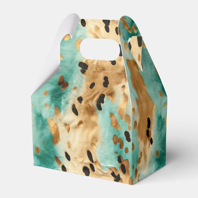 Gold Turquoise Black Animal Print Favour Box (Front Side)