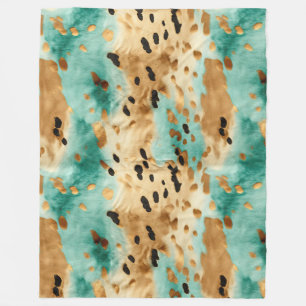 Gold Turquoise Black Animal Print Fleece Blanket