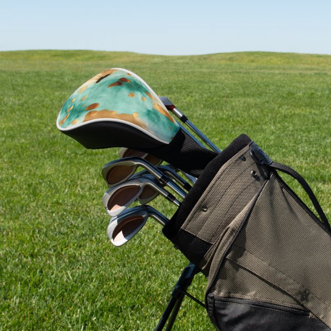 Gold Turquoise Black Animal Print Golf Head Cover (In Situ)