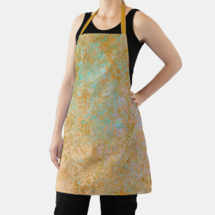 Gold & Turquoise Blue Patina Alcohol Ink Abstract Apron