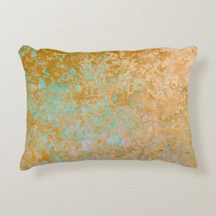Gold & Turquoise Blue Patina Alcohol Ink Abstract Decorative Cushion