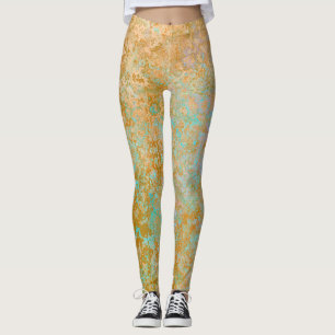 Gold & Turquoise Blue Patina Alcohol Ink Abstract Leggings