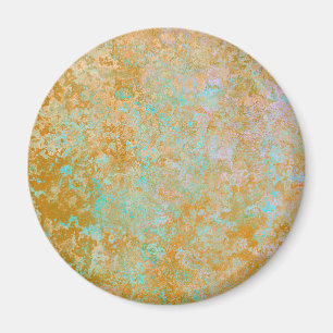 Gold & Turquoise Blue Patina Alcohol Ink Abstract Magnet