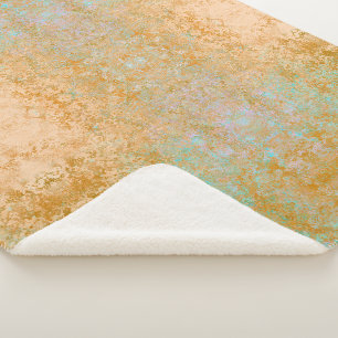 Gold & Turquoise Blue Patina Alcohol Ink Abstract Sherpa Blanket