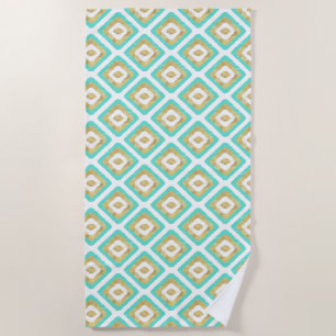 Gold & Turquoise Chic Ikat Pattern Beach Towel