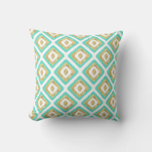 Gold & Turquoise Chic Ikat Pattern Cushion
