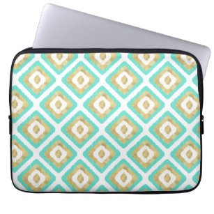 Gold & Turquoise Chic Ikat Pattern Laptop Sleeve