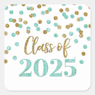 Gold Turquoise Confetti Graduation 2025 Square Sticker