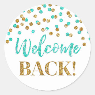 Gold Turquoise Confetti Welcome Back Sticker