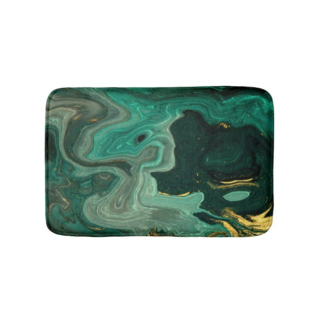 Gold Turquoise Green Agate Silver Abstract Bath Mat (Front)