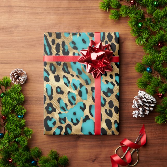 Gold Turquoise Leopard Print Wrapping Paper (Holiday Gift)