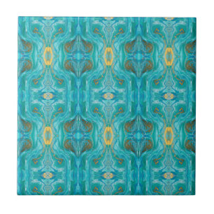 Gold Turquoise Marble Abstract Ceramic Tile