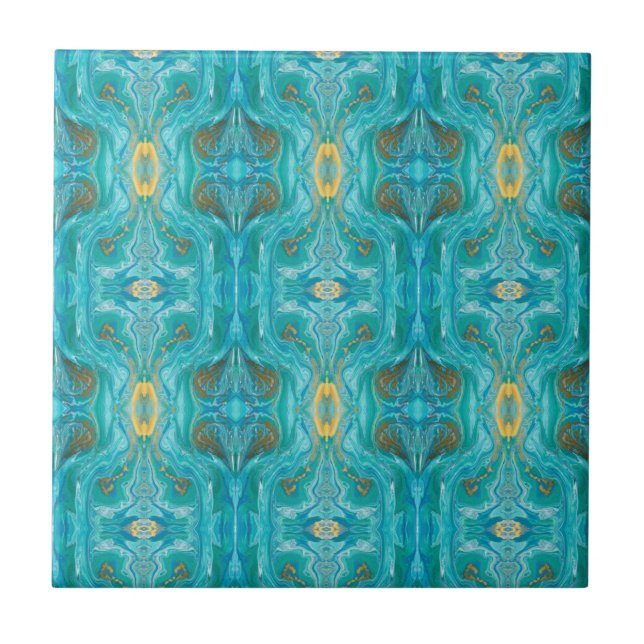 Gold Turquoise Marble Abstract Ceramic Tile (Front)