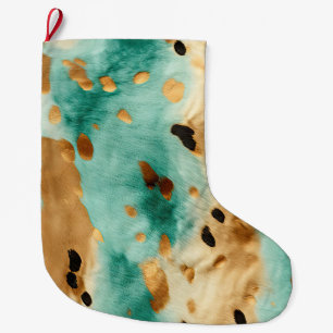 Gold Turquoise Mint Animal Cowhide Large Christmas Stocking