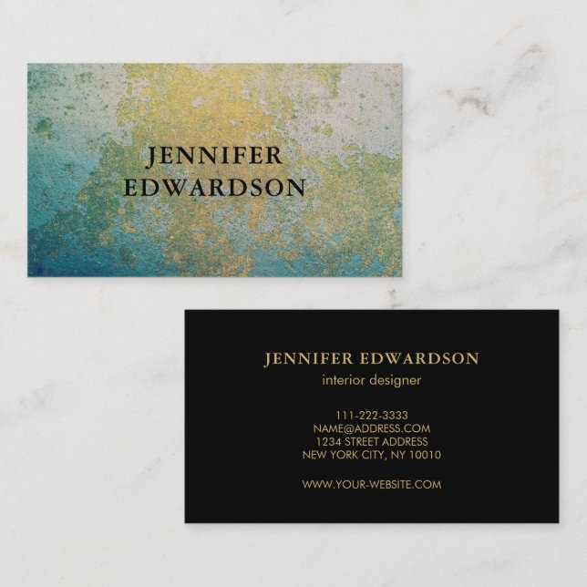 Gold & turquoise stone geode mineral professional business card (Front/Back)