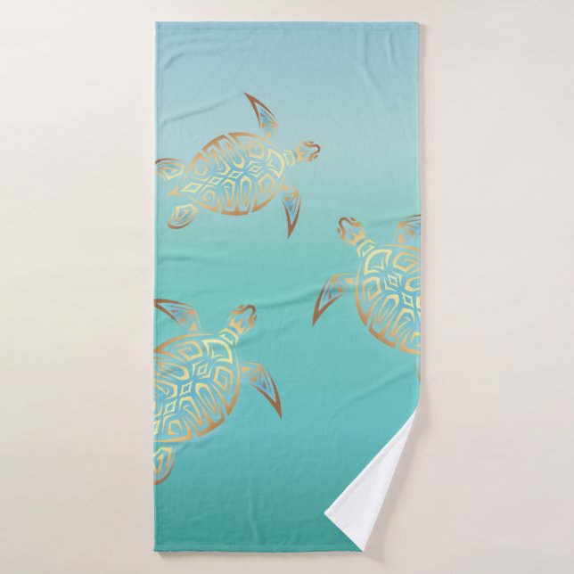 Gold Turquoise Turtles Bath Towel (Bath Towel)