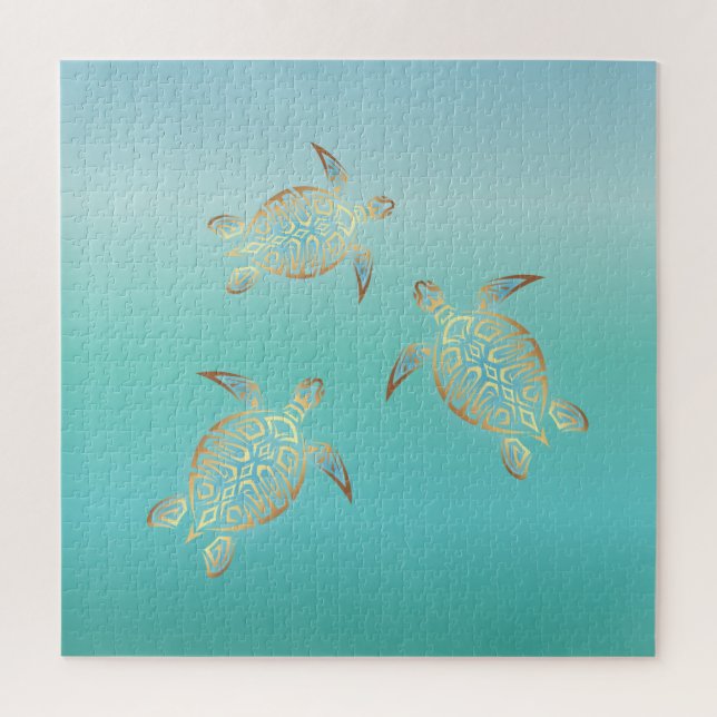 Gold Turquoise Turtles Jigsaw Puzzle (Vertical)