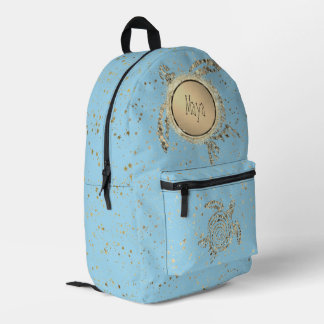 Gold Turtle Glitter Blue Personalised Printed Backpack
