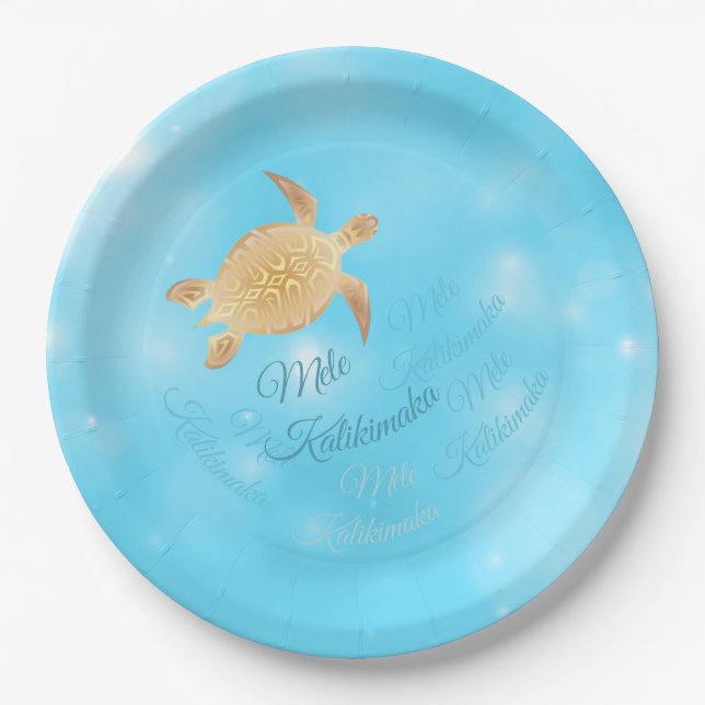 Gold Turtle | Hawaiian Christmas | Paper Plate (Front)