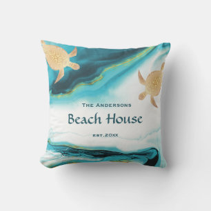 Gold Turtles Beach House Family Name Cushion