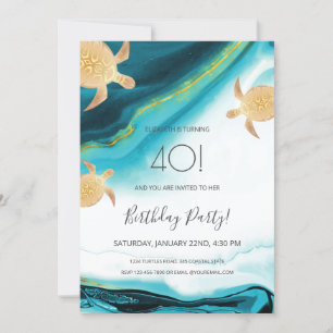 Gold Turtles Beach Themed Birthday Invitation