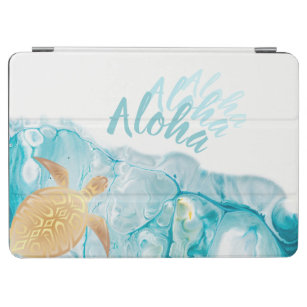 Gold Turtles Blue Ink Aloha Text  iPad Air Cover